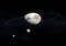 Artwork of Haumea ellipsoidal dwarf planet with rings in the Kuiper belt and its moons HiÊ»iaka and Namaka