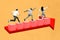 Artwork poster 3d picture collage of three people workers running fast competition follow line purpose aim isolated on