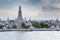 Arun Temple over Bangkok city river front