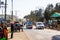 Arusha, Tanzania; 08/06/2019: Lifestyle picture. Cars driving on a road in Arusha with poor buildings on both sides and people