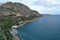 Arvanitia beach and Palamidi in Nafplio, Greece.