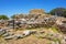 Arzachena, Sardinia, Italy -Archeological ruins of Nuragic complex La Prisgiona - Nuraghe La Prisgiona - with stone main tower and