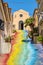 Arzachena, Sardinia; Italy - Famous stairs of Saint Lucia leading to the Church of Saint Lucia - Chiesa di Santa Lucia - in