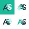 AS letters logo with accent speed in tosca green and dark blue