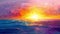 As the sun sets over the ocean the sky is painted in a riot of colors from fiery oranges and pinks to deep purples and
