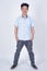 Asain Curly head man full body shot portrait on white backgroun