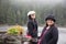 Asain thai women mother and daughter travel and posing at Mummelsee lake