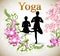 Asana yoga posture with pink orchid