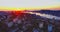 Ascending aerial view of Vladivostok, Golden Horn harbour at sunset. Russia