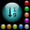 Ascending numbered list icons in color illuminated glass buttons