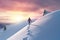 Ascending the Snowy Heights Adventurous Hiker Conquering a Majestic Mountain. created with Generative AI