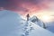 Ascending the Snowy Heights Adventurous Hiker Conquering a Majestic Mountain. created with Generative AI