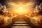 Ascending stairs to the sun God is great bright heavenly light background religion. Generative AI