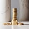 Ascending Wealth: Abstract Stack of Gold Coins on Polished Marble Floor