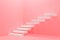Ascending white stairs of rising staircase going upward in pink empty room, growth and successful concep