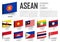 ASEAN . Association of Southeast Asian Nations . and membership flags . Inserted paper design . World map background . Vector