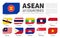 ASEAN . Association of Southeast Asian Nations . And membership flags . And south east asia map on background . Inserted paper