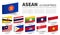 ASEAN . Association of Southeast Asian Nations . and membership flags . Sticky note design . Vector