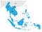 ASEAN Economic Community, AEC, map. Grey map with blue highlighted