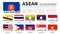 ASEAN flag  Association of Southeast Asian Nations  and membership on southeast asia map background . Torn paper design . Vector