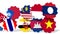 ASEAN union members national flags on cog wheels