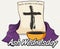 Ash Cross in Scroll, Stole and Bowl for Ash Wednesday, Vector Illustration