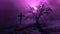 Ash Wednesday Ethereal Purple Landscape with Cross and Tree . Dramatic Ash Wednesday Banner with Lone Tree and Cross.