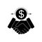 Ð¡ashback icon, return money, cash back rebate with handshake. Vector illustration, symbol on white background.