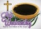 Ashes Bowl, Palm Branch and Crucifix Ready for Ash Wednesday, Vector Illustration