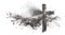 Ashes cross on white background. Funeral, cremation, liturgy, religious ceremony concept
