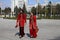 Ashgabad, Turkmenistan - October 10, 2014. Two young girls in na