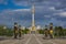 ASHGABAT, TURKMENISTAN - APRIL 17, 2018: Independence monument with Saparmurat Niyazov statue and Turkmen leaders