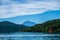 Ashinoko Lake with Mt. Fuji and a red Torii as background