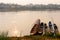 Asia boats park at strand of huge river