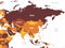 Asia - brown orange hue colored on dark background. High detailed political map of asian continent with country, ocean