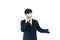 Asia businessman with black suit and black necktie has talking b