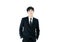 Asia businessman with black suit and black necktie isolated on w