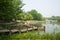 Asia China, Beijing, Chaoyang Park, The spring landscape, lake viewï¼Œwooden trestle