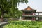 Asia China, Beijing, Longtan Lake Park, Summer landscape, Pavilion,green lotus pond