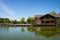 Asia, China, Beijing, yangshan park, Lake view, Wooden Houses