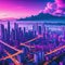 asia city town Retrowave vaporwave cyberpunk pink Graphic Art