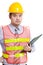 Asia construction worker and file pad