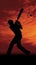 asia cricket player hitting a ball at sunset silhouette generative AI