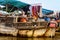 Asia Crowded Boat Docked Personal Belongings Houseboat River Dir