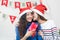 Asia lover Girlfriend kiss cheek and give Christmas gift at xmas