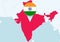 Asia with selected India map and India flag icon