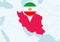 Asia with selected Iran map and Iran flag icon