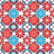 Asia style seamless pattern with red and blue Japanese ornamental flowers and geometrical elements on white background