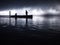 Asia. Sunset, twilight moonlight, clouds - Boat with asian people - Ocean, river landscape - Hanzhong, Shaanxi, China