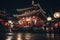 Asia Travel Destination of Temple in Tokyo Japan at Night as a Worship Place
